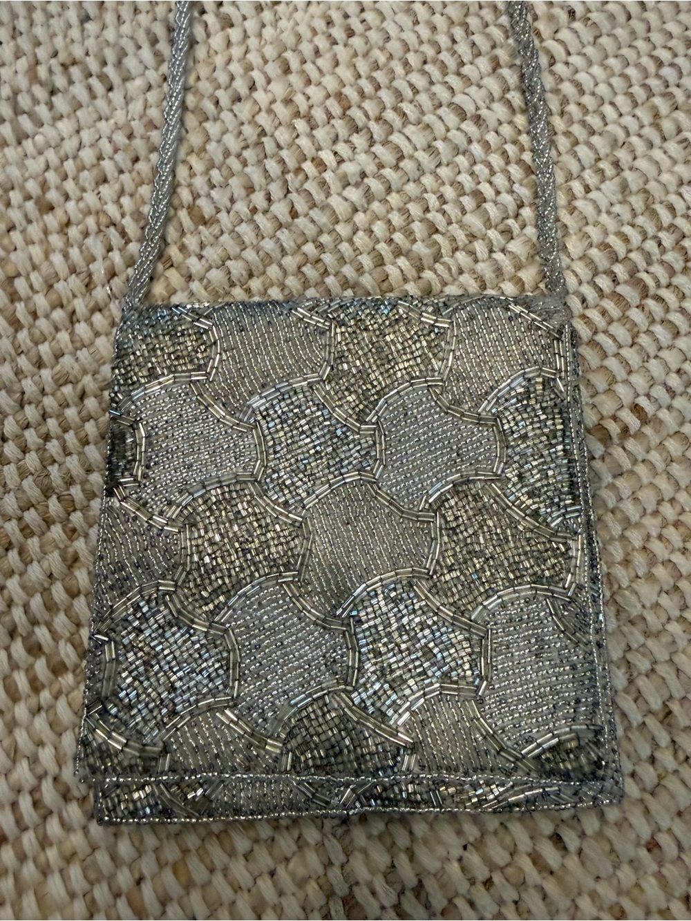 ✨ VINTAGE Saks Fifth Avenue Silver Beaded Evening Bag ✨